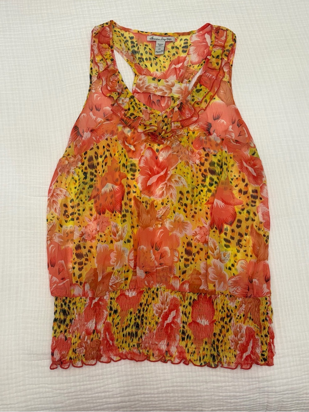 american rag cie floral leopard ruffle top